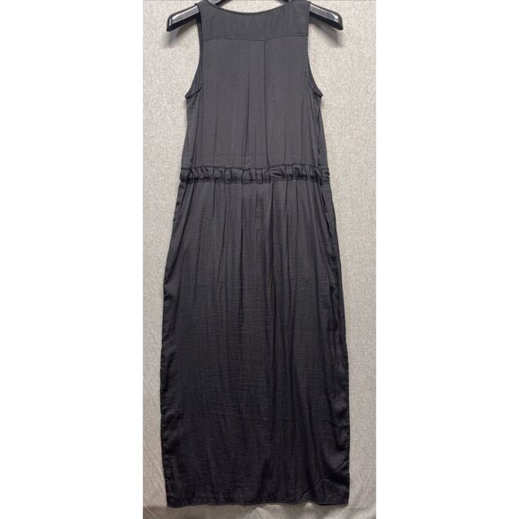 Banana Republic Black Silky Tie Waist Tank Maxi Dress 6 Tall Slits - Picture 11 of 14